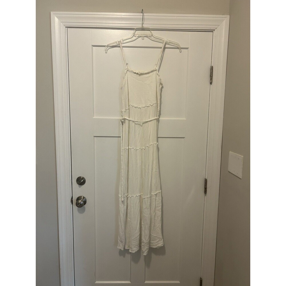 Juniors Size XL White Maxi Dress with Crochet Detail Bride Beach Sundress Thin